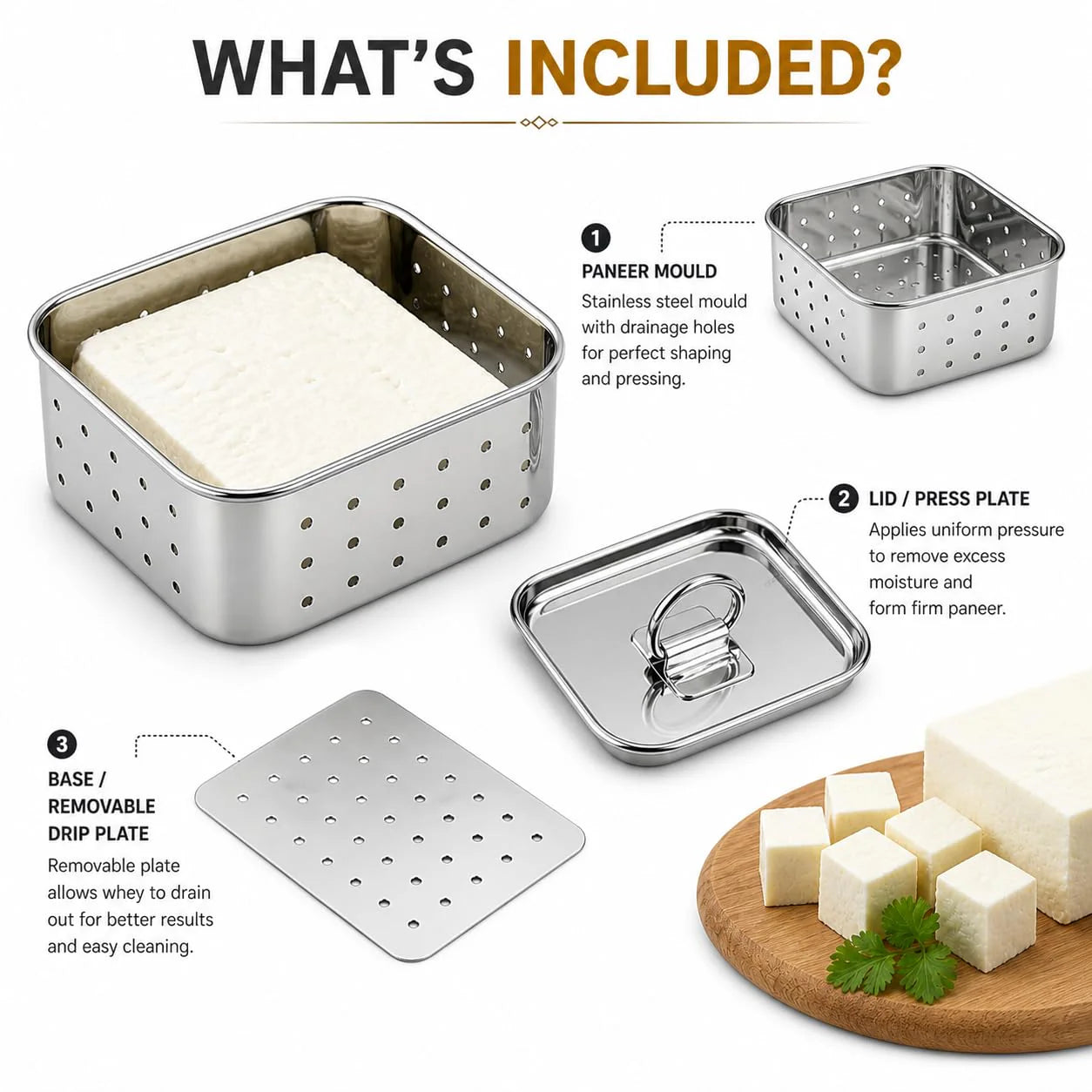Stainless Steel Paneer Maker — 400+ Grams Home-Made Paneer